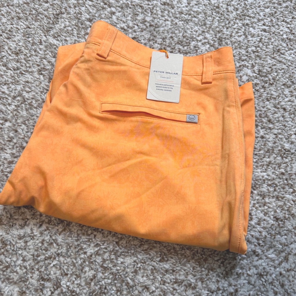 Peter Millar Crown Sport Men's 34x10 Orange Floral Golf‎ Shorts Performance New